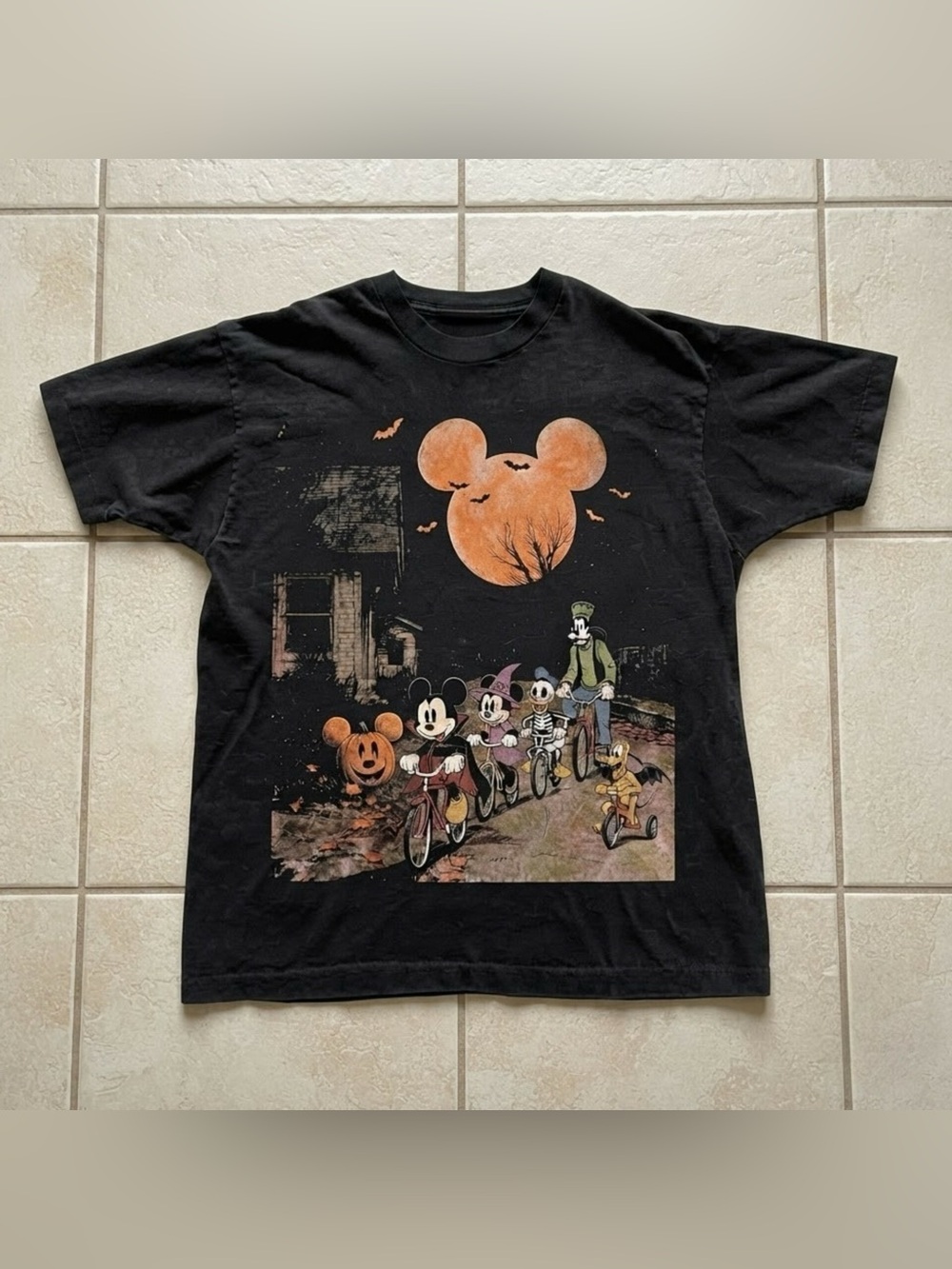 Gildan Halloween Cartoon Bicycle Graphic T-Shirt Black For Unisex